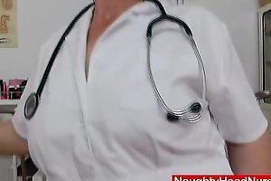 Brunette practical nurse exploring their way vagina