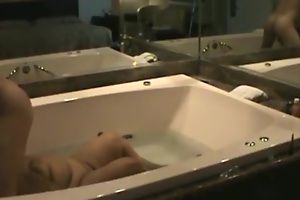 Fat diabolical girl rides her waxen bf in the jacuzzi, gets eaten out and deep throats cock.