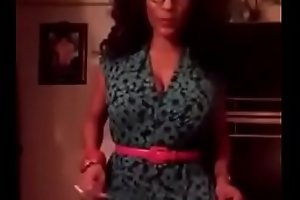 Screen ebony grown-up cougar shows off curves in new dress, establish tickle
