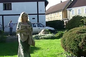 Granny rides her son-in-law penis outdoor