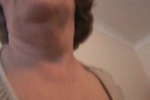 Mature hairy granny strips and teases erratically starts sucking cock through pants